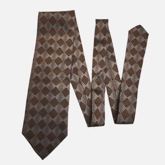 GIORGIO ARMANI Vintage Brown Geometric Silk Tie NWT Made in Italy - Picture 1 of 9